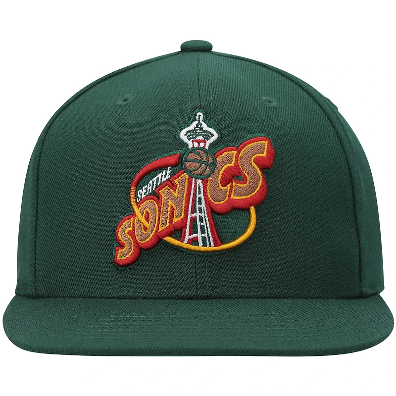 Casquette Mitchell & Ness Seattle SuperSonics Hardwood Classics Team Ground 2.0 Snapback pour homme Vert