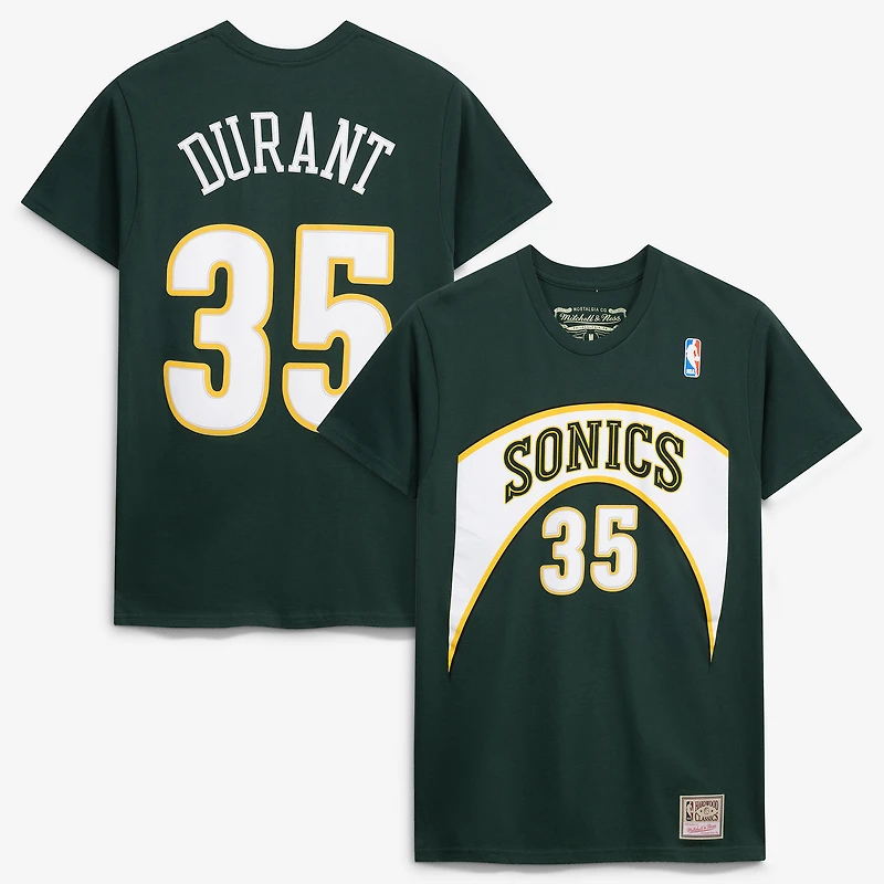 T-shirt Mitchell & Ness Kevin Durant vert Seattle SuperSonics Hardwood Classics pour homme, avec nom et numéro brodés