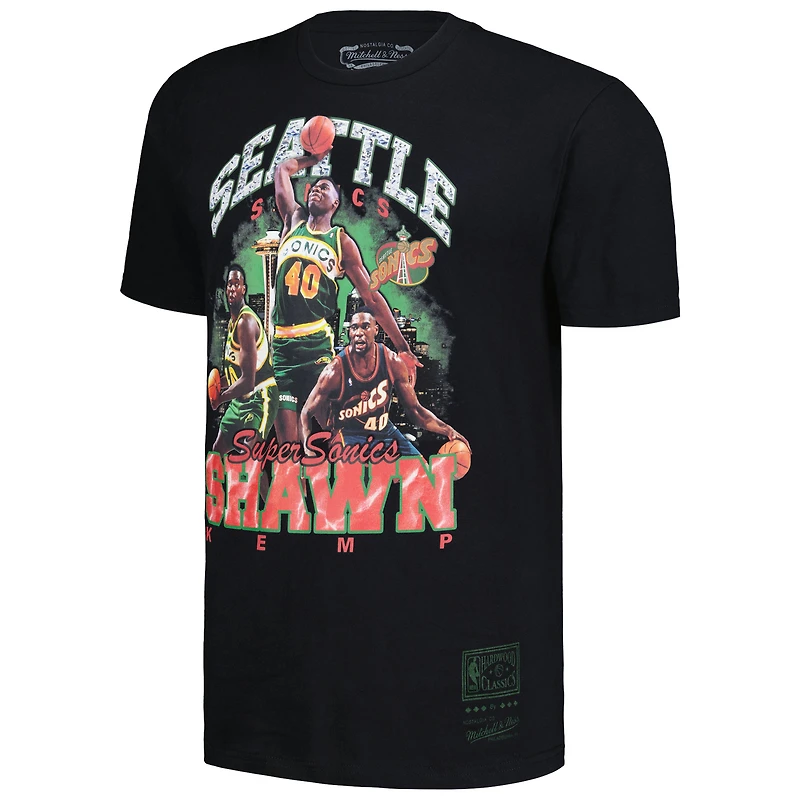 T-shirt pour homme Mitchell & Ness Shawn Kemp noir Seattle SuperSonics Hardwood Classics Bling Concert Player