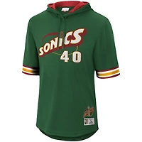 Sweat à capuche manches courtes pour hommes Mitchell & Ness Shawn Kemp vert Seattle SuperSonics Mesh Hardwood Classics nom et numéro