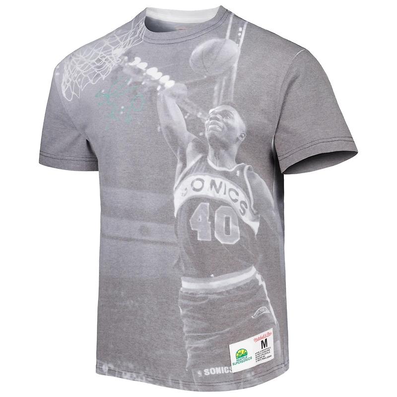 Men's Mitchell & Ness Shawn Kemp Heather Gray Seattle SuperSonics Above The Rim T-Shirt