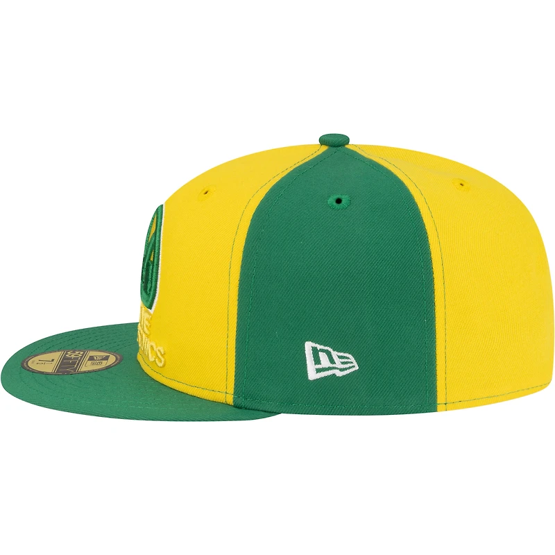 Men's New Era Gold/Green Seattle SuperSonics 80s Throwback Pinwheel 59FIFTY Fitted Hat