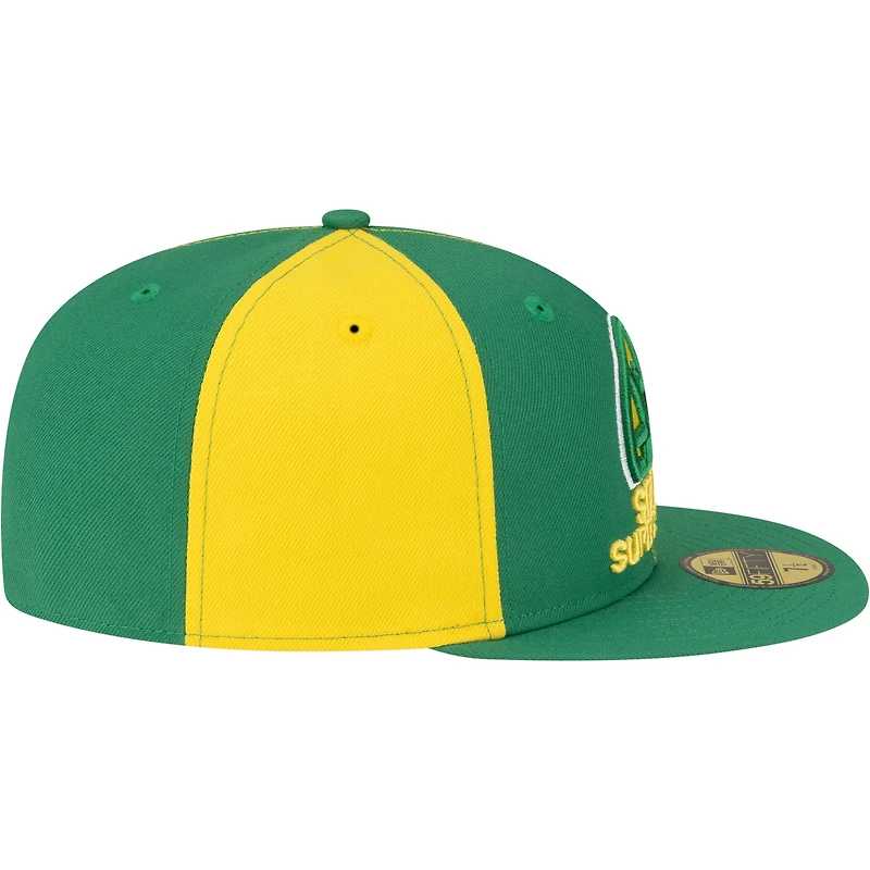 Men's New Era Gold/Green Seattle SuperSonics 80s Throwback Pinwheel 59FIFTY Fitted Hat