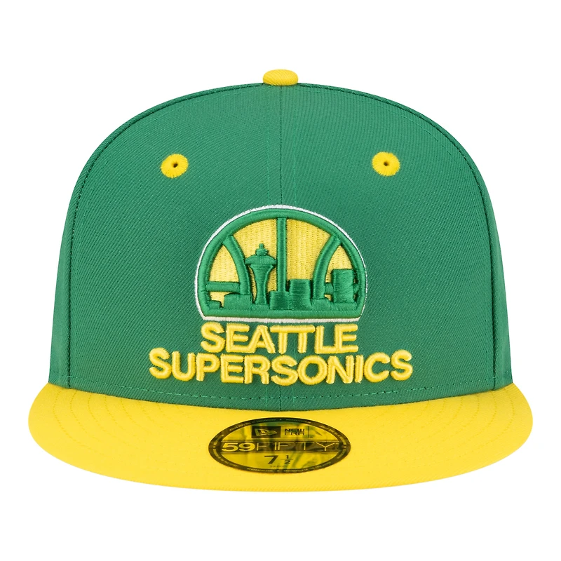 Men's New Era Green/Gold Seattle SuperSonics 80s Throwback 59FIFTY Fitted Hat