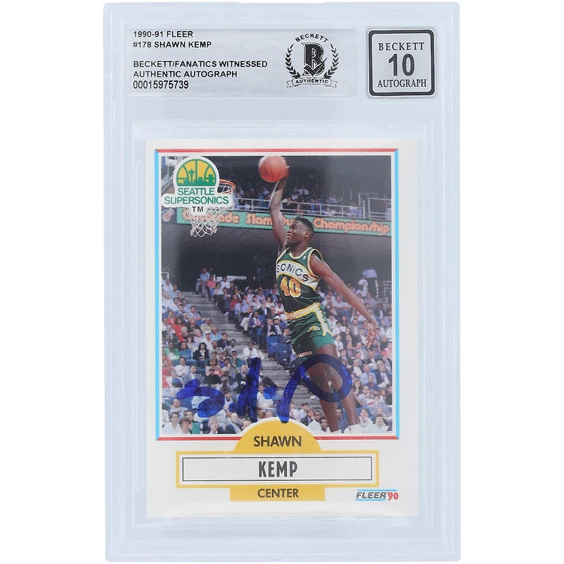 Shawn Kemp Seattle SuperSonics Autographed 1990-91 Fleer Series 1 #178 Beckett Fanatics Witnessed Authenticated 10 Rookie Card