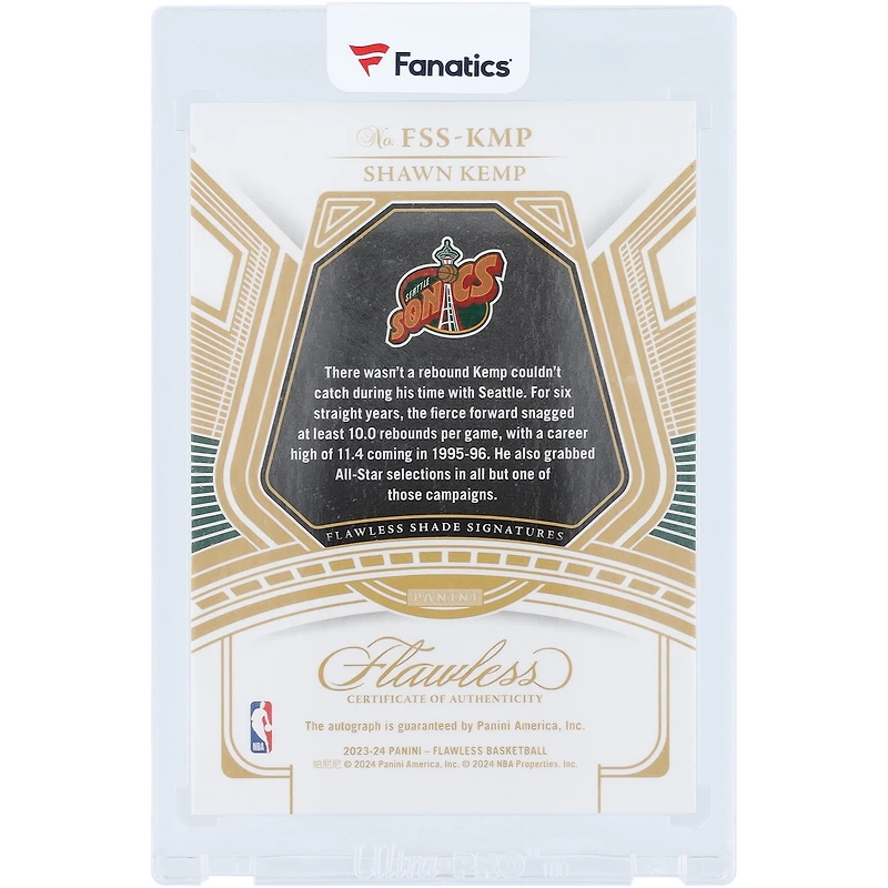 Shawn Kemp Seattle SuperSonics Autographed 2023-24 Panini Flawless Shade Signatures #FSS-KMP #21/25 Card