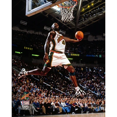 Shawn Kemp Seattle SuperSonics Unsigned Hardwood Classics Windmill Dunk Photograph