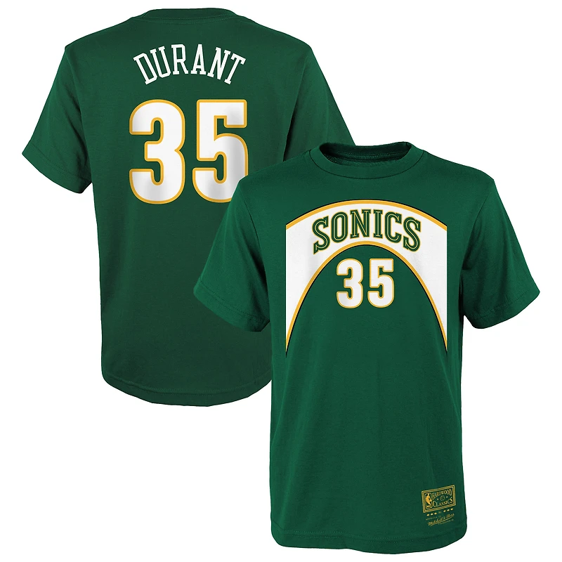 Youth Mitchell & Ness Kevin Durant Green Seattle SuperSonics Hardwood Classics Name Number T-Shirt