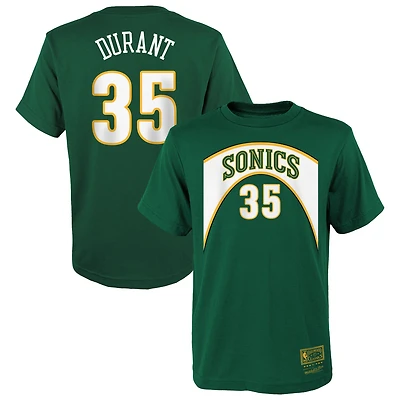 T-shirt Mitchell & Ness Kevin Durant vert Seattle SuperSonics Hardwood Classics pour jeunes, avec nom et numéro