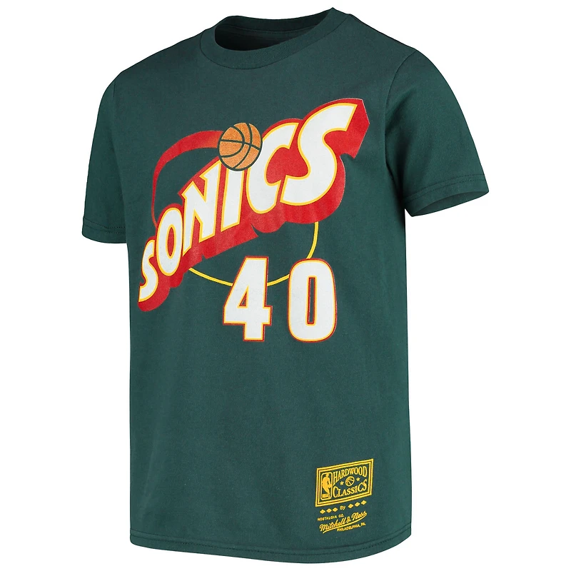 Youth Shawn Kemp Green Seattle SuperSonics Hardwood Classics Name & Number T-Shirt