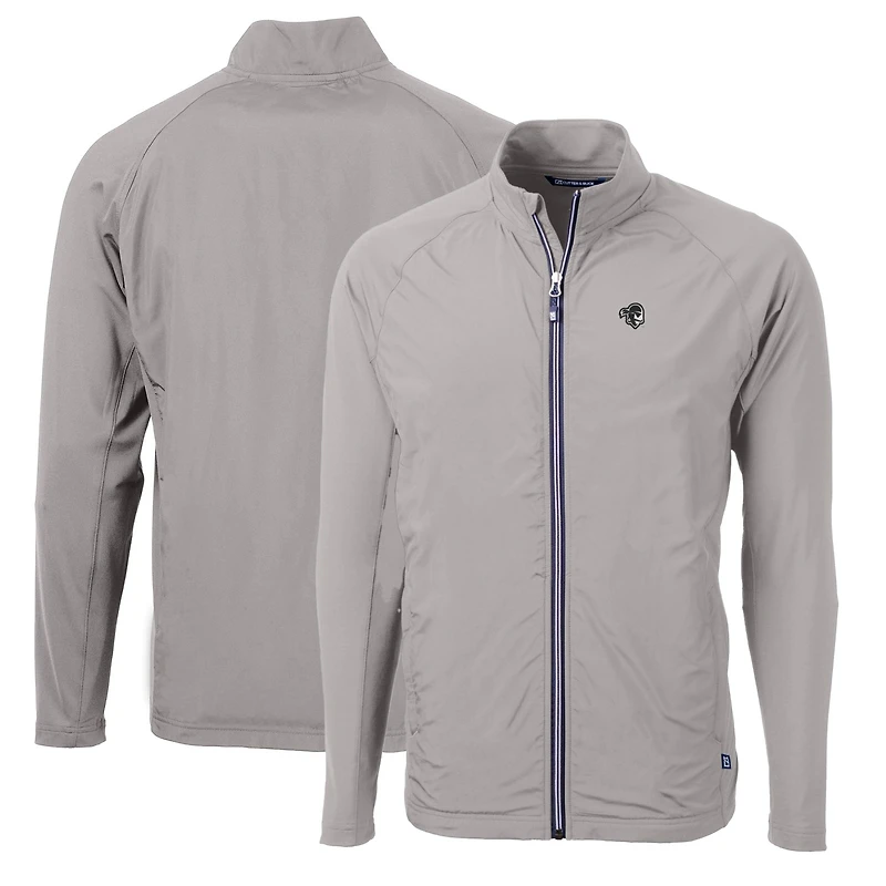 Veste hybride recyclée entièrement zippée pour homme, modèle Cutter & Buck Gray Seton Hall Pirates, grande taille, Adapt Eco Knit