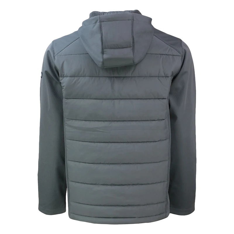 Veste à capuche hybride en softshell recyclée entièrement zippée pour homme, coupeur et buck gris, Seton Hall Pirates Evoke
