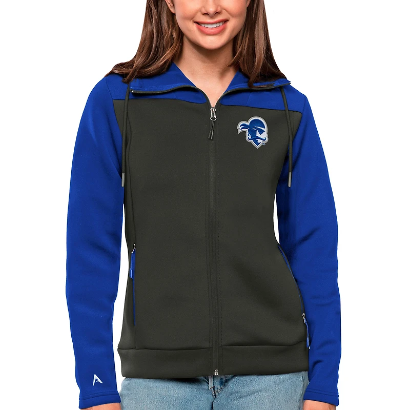 Women's Antigua Royal/Charcoal Seton Hall Pirates Protect Full-Zip Jacket