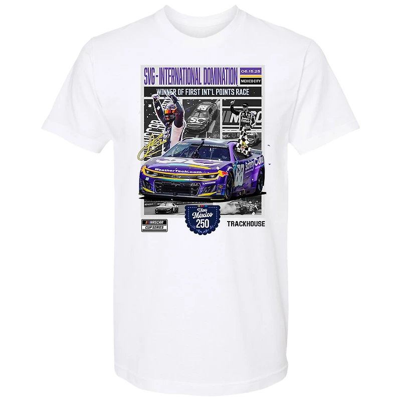 T-shirt blanc à damier pour homme, Shane van Gisbergen, vainqueur de la course Viva Mexico 250 2025
