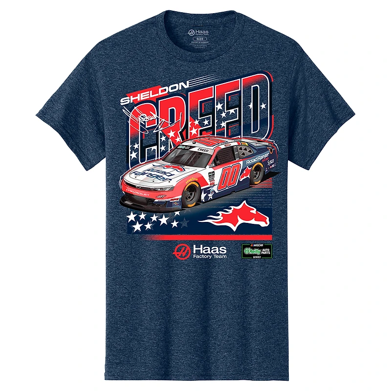 Men's Haas Factory Team Heather Navy Sheldon Creed Road Ranger T-Shirt