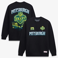Men's Mitchell & Ness  Black Shield Merchandise NFL Draft Mineral Wash Sweatshirt
