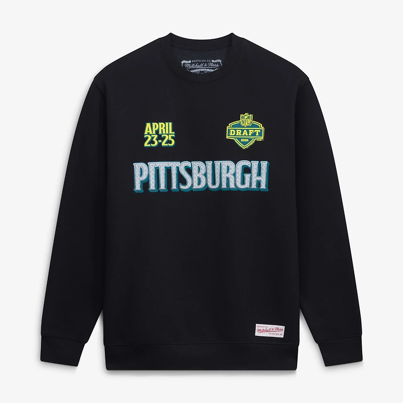 Men's Mitchell & Ness  Black Shield Merchandise NFL Draft Mineral Wash Sweatshirt