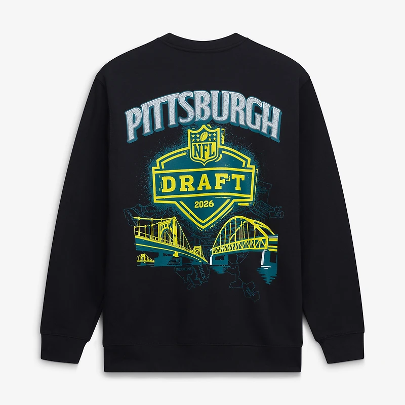 Men's Mitchell & Ness  Black Shield Merchandise NFL Draft Mineral Wash Sweatshirt