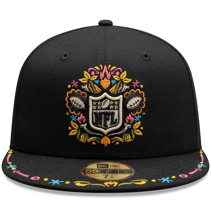 Men's New Era Black NFL Hasta La Muerte 59FIFTY Fitted Hat