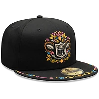 Men's New Era Black NFL Hasta La Muerte 59FIFTY Fitted Hat
