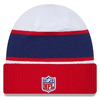Bonnet en tricot à revers technique Sideline NFL 2023 New Era pour homme, blanc/bleu marine