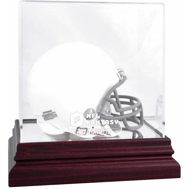 Présentoir pour mini casque de football américain Fantasy NFL avec logo de l'équipe en acajou
