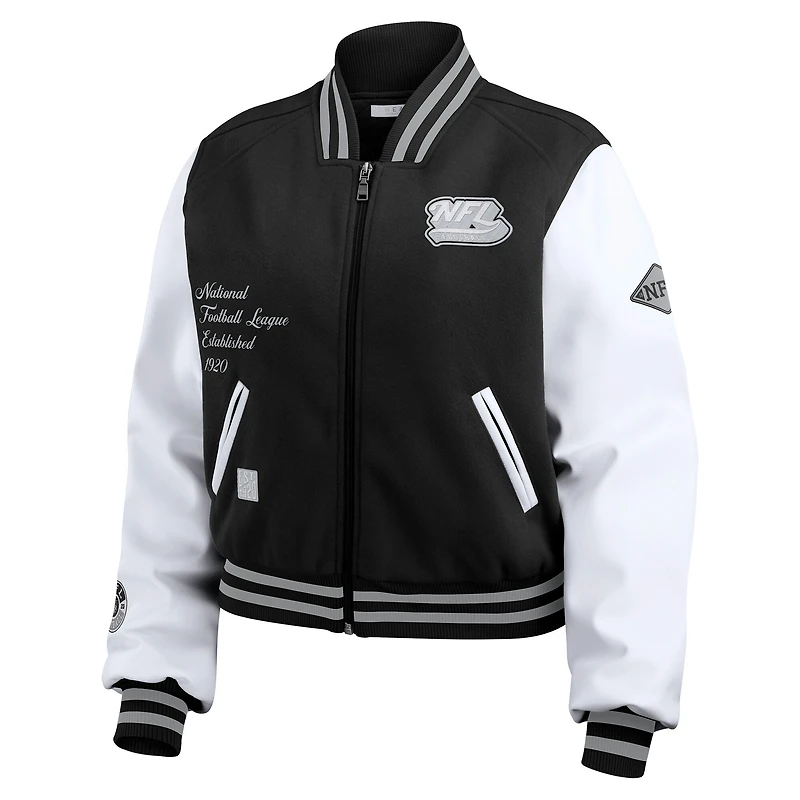 Women's WEAR by Erin Andrews Black/White NFL Varsity Full-Zip Jacket