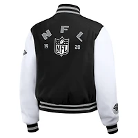 Veste zippée complète NFL Varsity noire/blanche WEAR by Erin Andrews pour femme