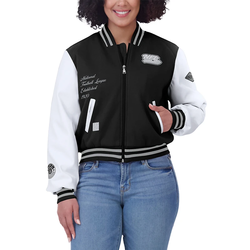 Women's WEAR by Erin Andrews Black/White NFL Varsity Full-Zip Jacket