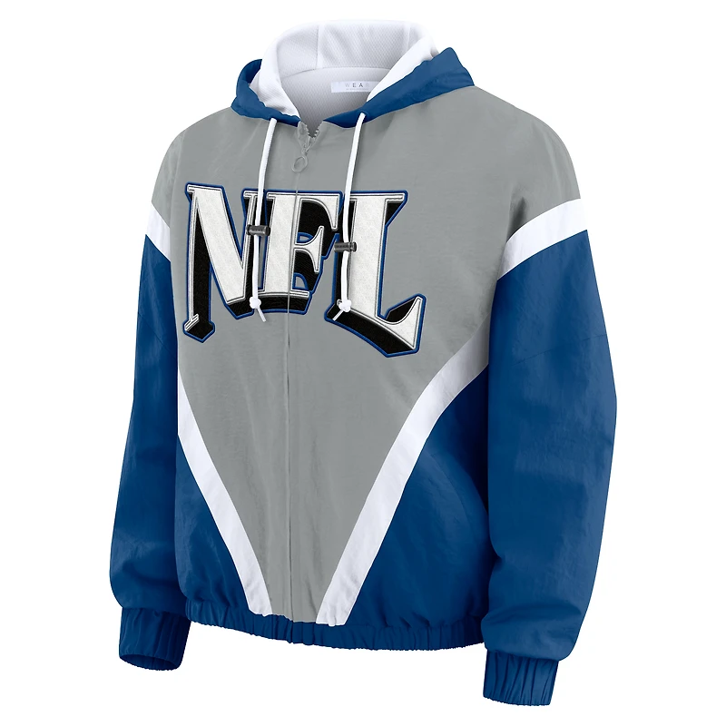 Sweat-shirt coupe-vent à capuche entièrement zippé et froissé rétro WEAR by Erin Andrews Silver/Blue Shield Merchandise