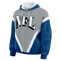 Sweat-shirt coupe-vent à capuche entièrement zippé et froissé rétro WEAR by Erin Andrews Silver/Blue Shield Merchandise