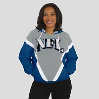 Sweat-shirt coupe-vent à capuche entièrement zippé et froissé rétro WEAR by Erin Andrews Silver/Blue Shield Merchandise