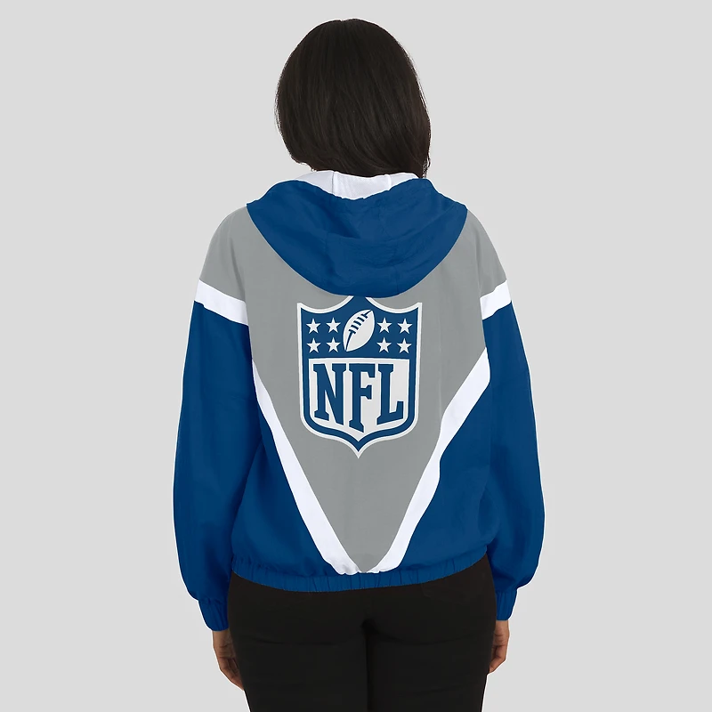 Sweat-shirt coupe-vent à capuche entièrement zippé et froissé rétro WEAR by Erin Andrews Silver/Blue Shield Merchandise