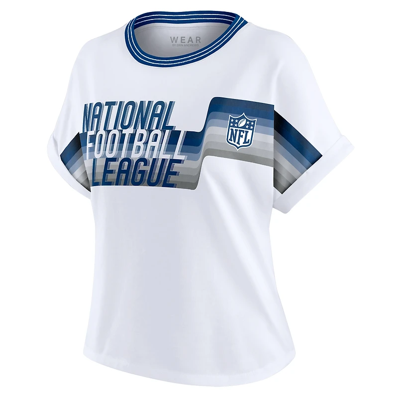 Women's WEAR by Erin Andrews White NFL Cropped Center Stripe Dolman T-Shirt