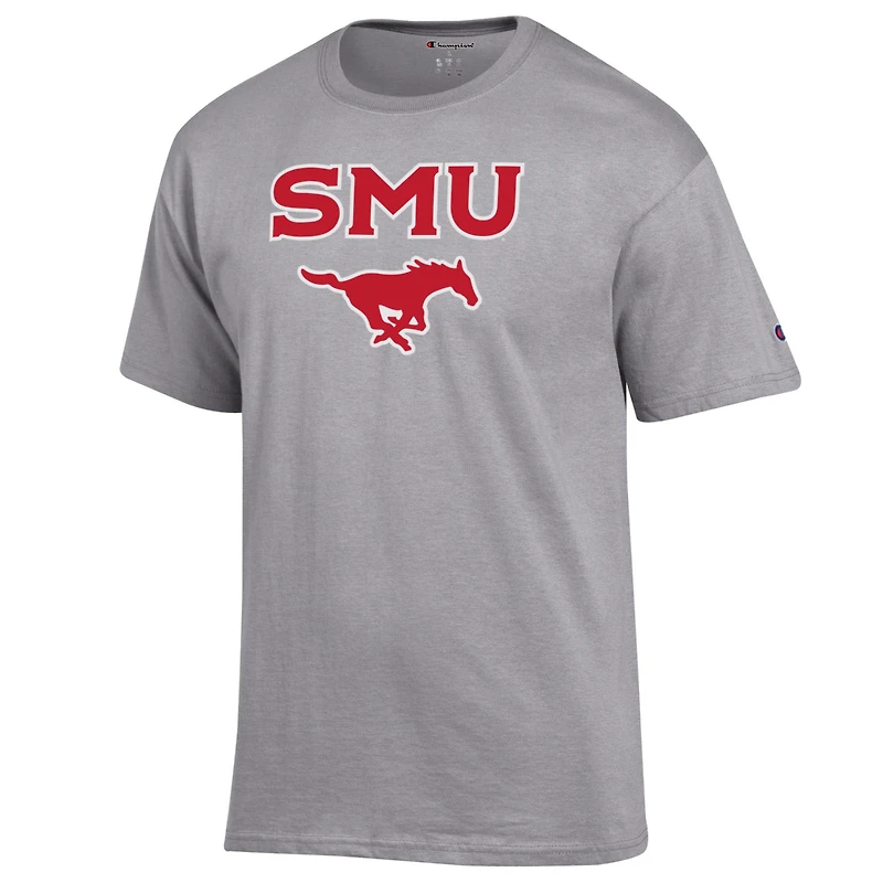 T-shirt Champion Heather Grey SMU Mustangs avec logo arqué pour homme