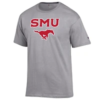 T-shirt Champion Heather Grey SMU Mustangs avec logo arqué pour homme