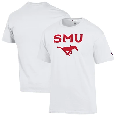 T-shirt blanc Champion pour homme avec logo arqué des Mustangs de la SMU