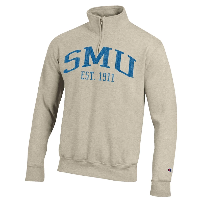Men's Champion Cream SMU Mustangs Established Date Quarter-Zip Pullover