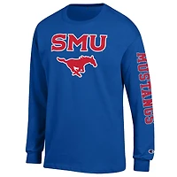 T-shirt à manches longues pour homme Champion Royal SMU Mustangs avec logo Arch Over 2-Hit