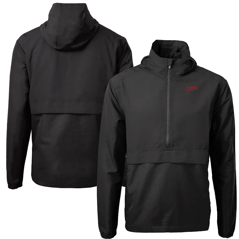 Veste anorak demi-zip écologique recyclée pour homme, noire, SMU Mustangs Vault Charter, Cutter & Buck