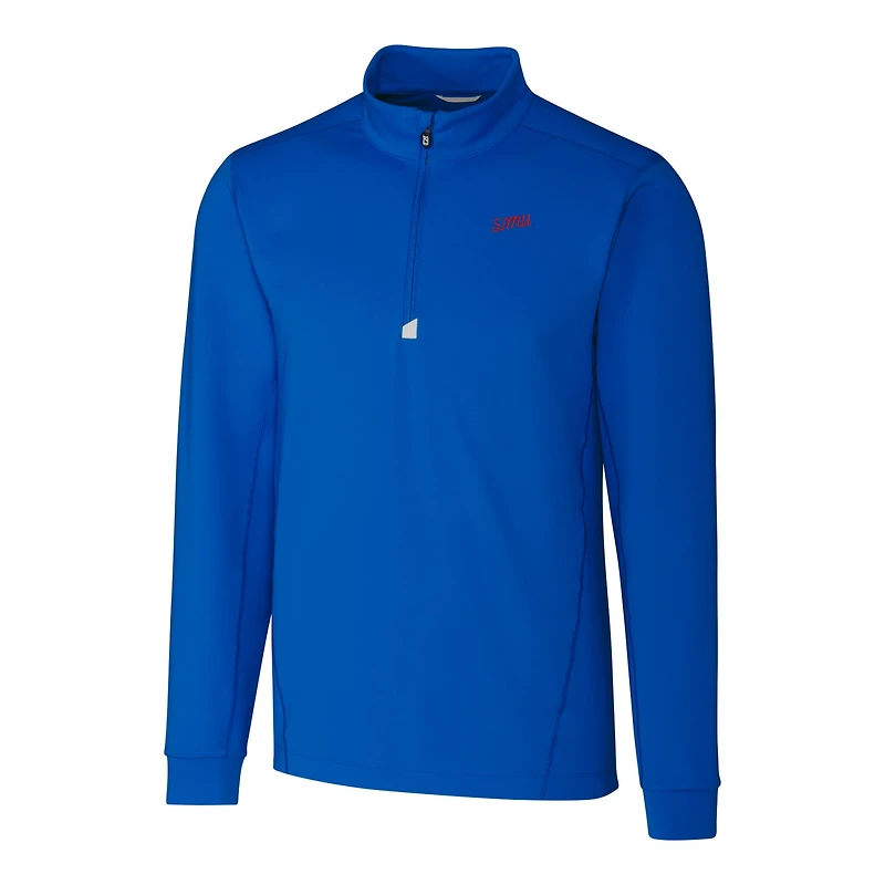 Pull zippé quart de tour DryTec Traverse extensible pour homme, bleu SMU Mustangs Cutter & Buck