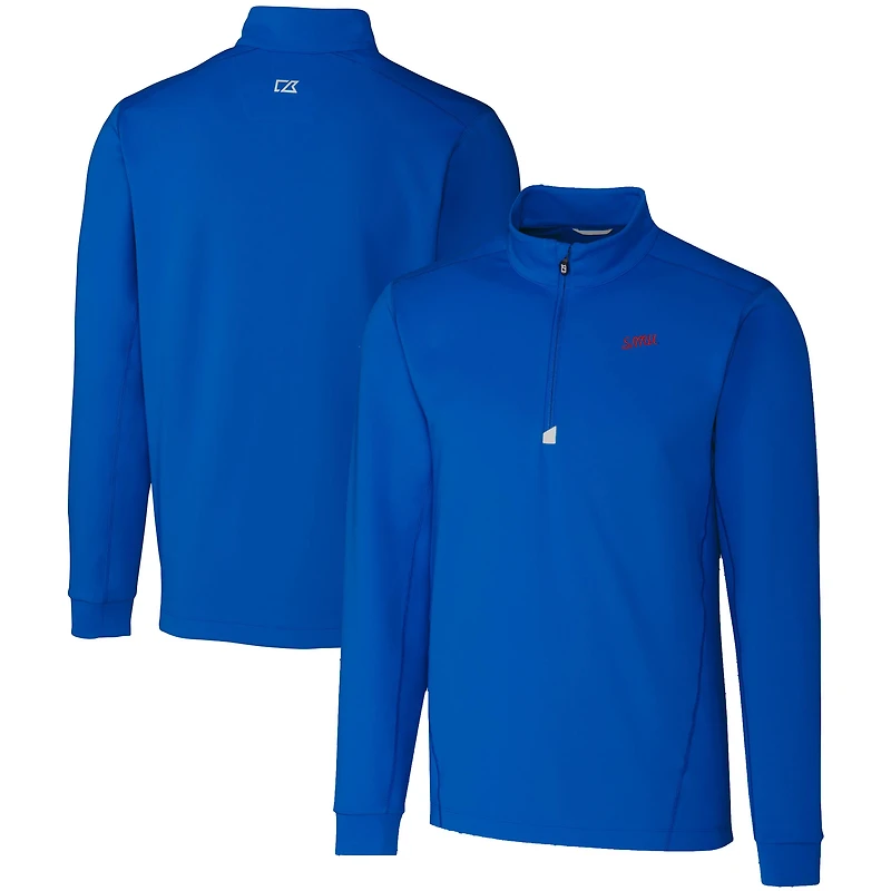 Pull zippé quart de tour DryTec Traverse extensible pour homme, bleu SMU Mustangs Cutter & Buck