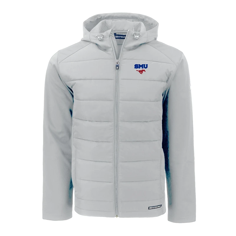 Veste à capuche entièrement zippée en tissu recyclé SMU Mustangs Evoke Hybrid Eco Softshell pour homme, grise, Cutter & Buck