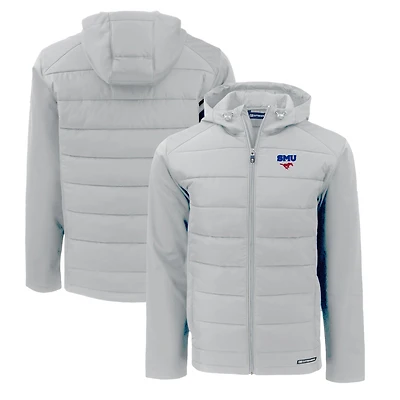 Veste à capuche entièrement zippée en tissu recyclé SMU Mustangs Evoke Hybrid Eco Softshell pour homme, grise, Cutter & Buck