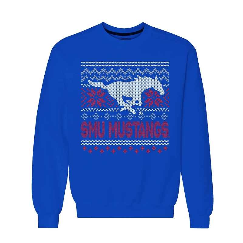 Men's  Royal SMU Mustangs Holiday Fleece Crewneck Sweatshirt