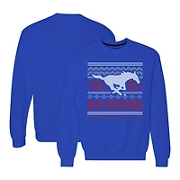 Men's  Royal SMU Mustangs Holiday Fleece Crewneck Sweatshirt