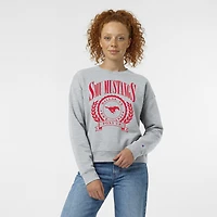 Women's Champion  Heather Gray SMU Mustangs Academic Crest Powerblend Crewneck Sweatshirt