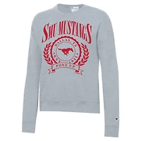 Women's Champion  Heather Gray SMU Mustangs Academic Crest Powerblend Crewneck Sweatshirt