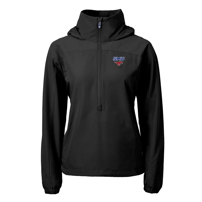 Women's Cutter & Buck Black SMU Mustangs Charter Eco Recycled Half-Zip Anorak Jacket