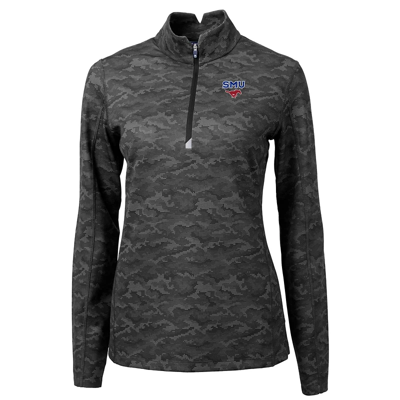 Women's Cutter & Buck Black SMU Mustangs Traverse Camo Quarter-Zip Pullover Top